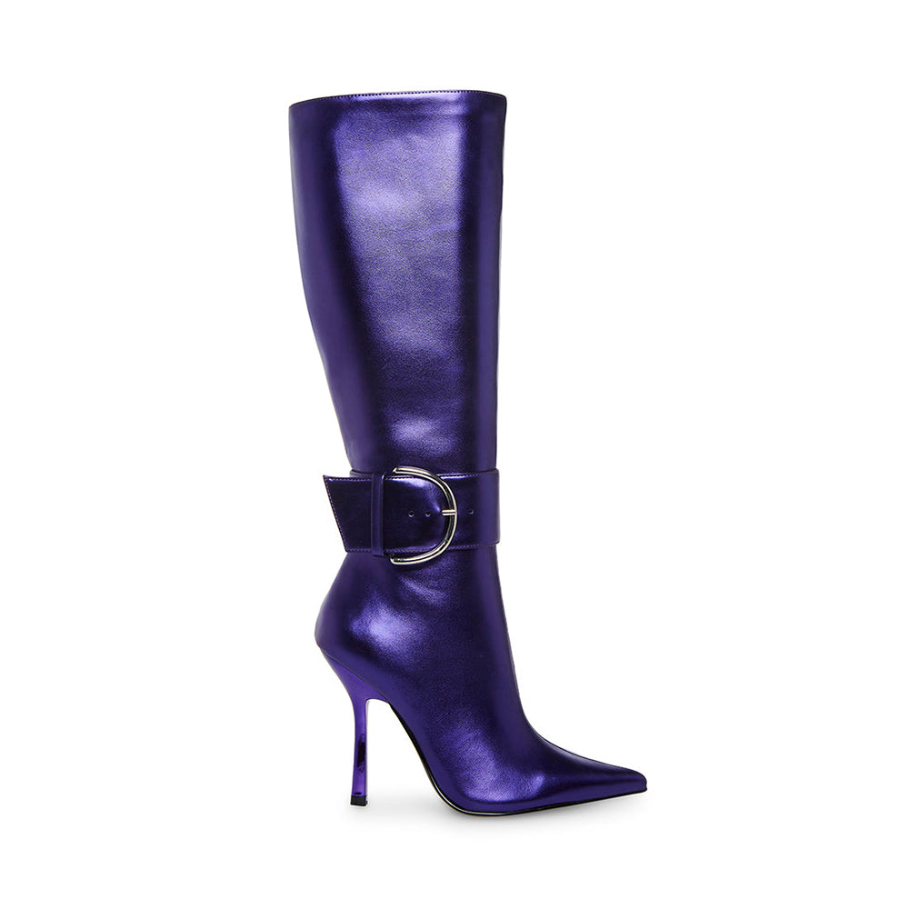 Fashion Buckle Knee High Boots Pointed Toe Stilettos High Heels Party Wear Boots