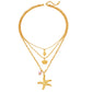 Fashion Gold Starfish Seashell Multilayer Necklace