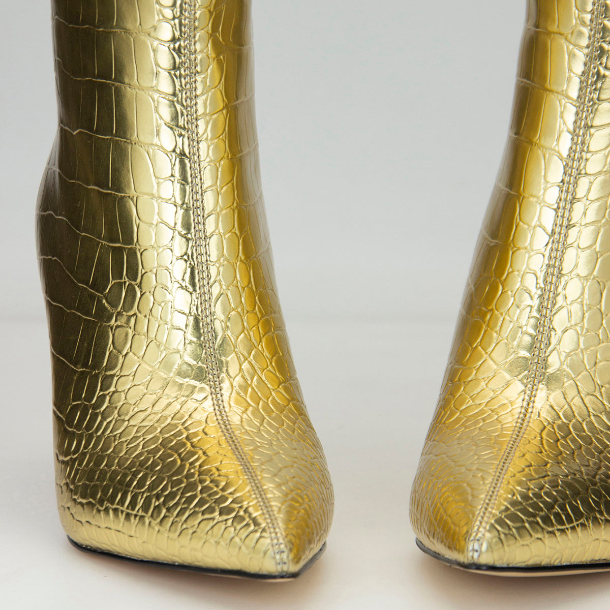 Gold Croc Vegan Leather Stiletto Heel Knee-High Boots