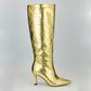 Gold Croc Vegan Leather Stiletto Heel Knee-High Boots