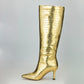 Gold Croc Vegan Leather Stiletto Heel Knee-High Boots