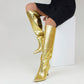 Gold Croc Vegan Leather Stiletto Heel Knee-High Boots