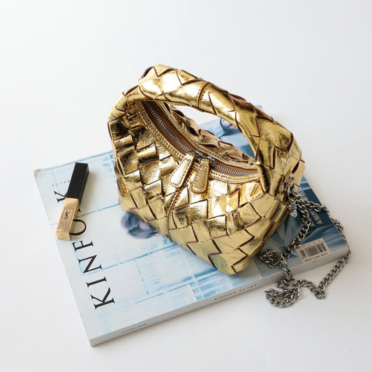 <tc>Gold Leather Woven Shoulder Mini Bag Crossbody Zipper Bags</tc>