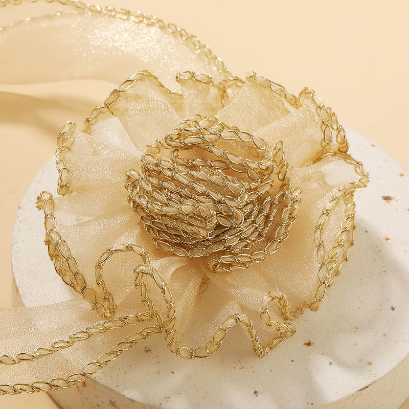 Gold mesh three-dimensional flower lace choker necklace