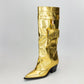 Gold Pocket Fold-Up Block Heel Pointed Tawny High Boots