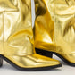 Gold Pocket Fold-Up Block Heel Pointed Tawny High Boots