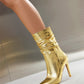 Gold Python Pointed Toe Stiletto Heel Ankle Boots Slouch Booties