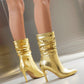 Gold Python Pointed Toe Stiletto Heel Ankle Boots Slouch Booties