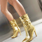 Gold Python Pointed Toe Stiletto Heel Ankle Boots Slouch Booties