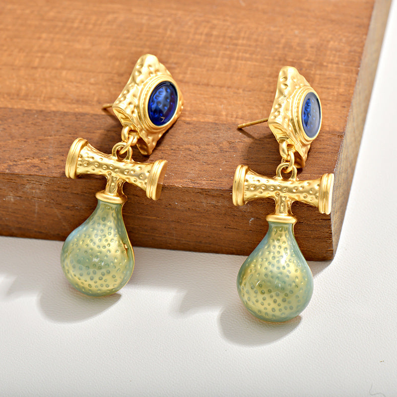 gold vintage pendant enamel earrings