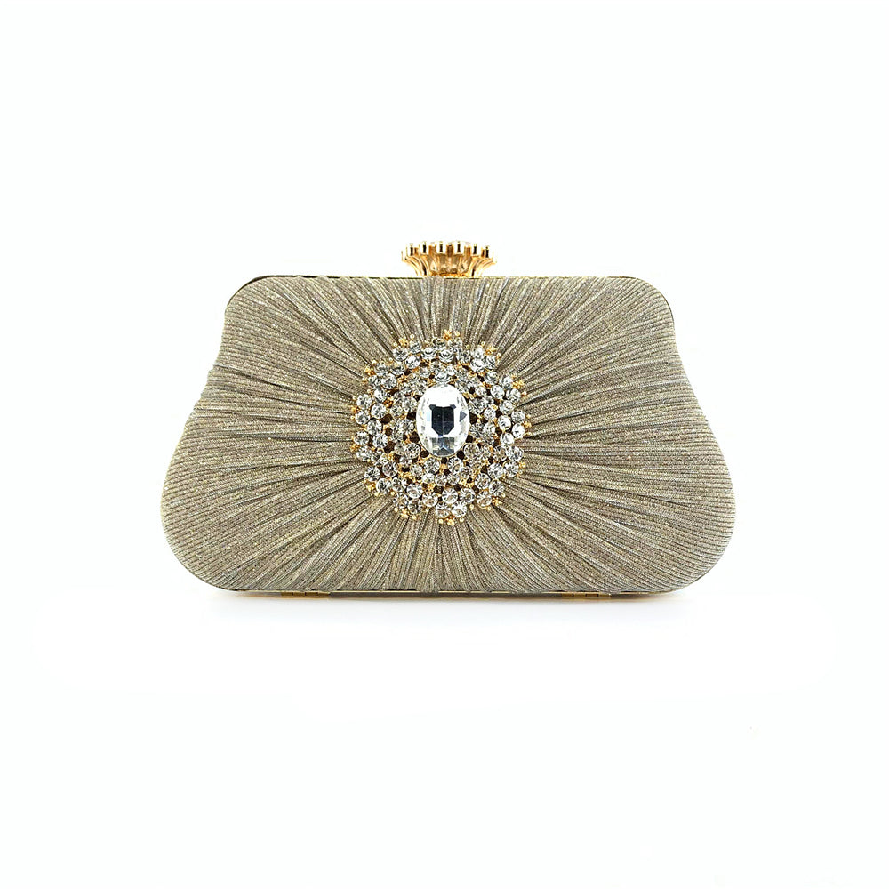 Golden Glitter Rhinestone Ruffle Party Clutch Handbag