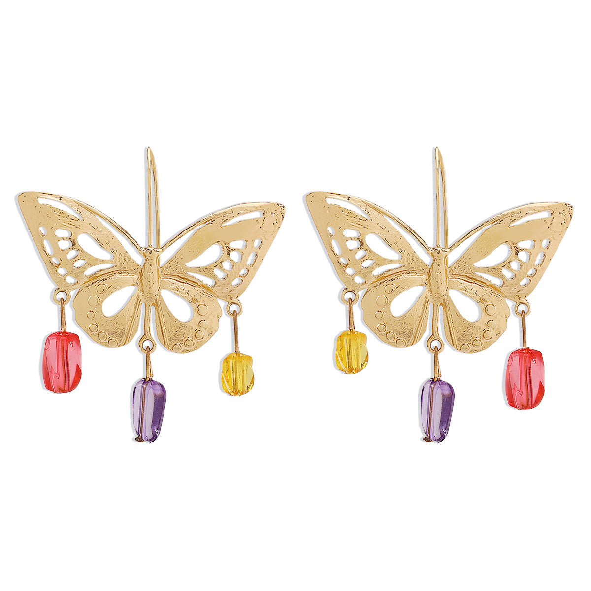 golden hollow butterfly pendant earrings