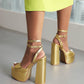 Golden Open Toe Chunky Heel Platform Sandals Party Strap Sandals