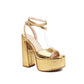 Golden Open Toe Chunky Heel Platform Sandals Party Strap Sandals