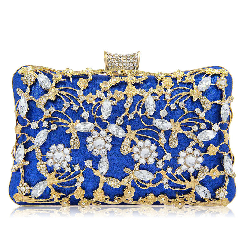 Blue Rhinestone Flower Party Clutch Bag