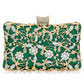 Floral party clutch bag decorated with silver and golden rhinestones