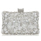 Floral party clutch bag decorated with silver and golden rhinestones