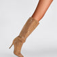 Golden Rhinestone Point-Toe Stiletto Heel Knee-High Boots