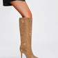 Golden Rhinestone Point-Toe Stiletto Heel Knee-High Boots