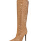 Golden Rhinestone Point-Toe Stiletto Heel Knee-High Boots