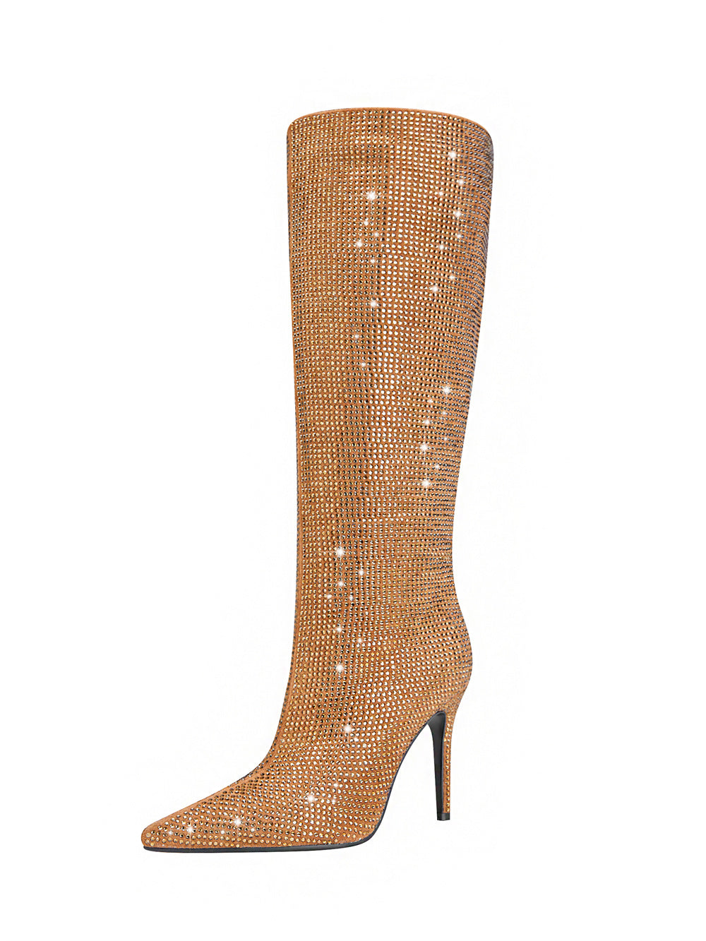 Golden Rhinestone Point-Toe Stiletto Heel Knee-High Boots