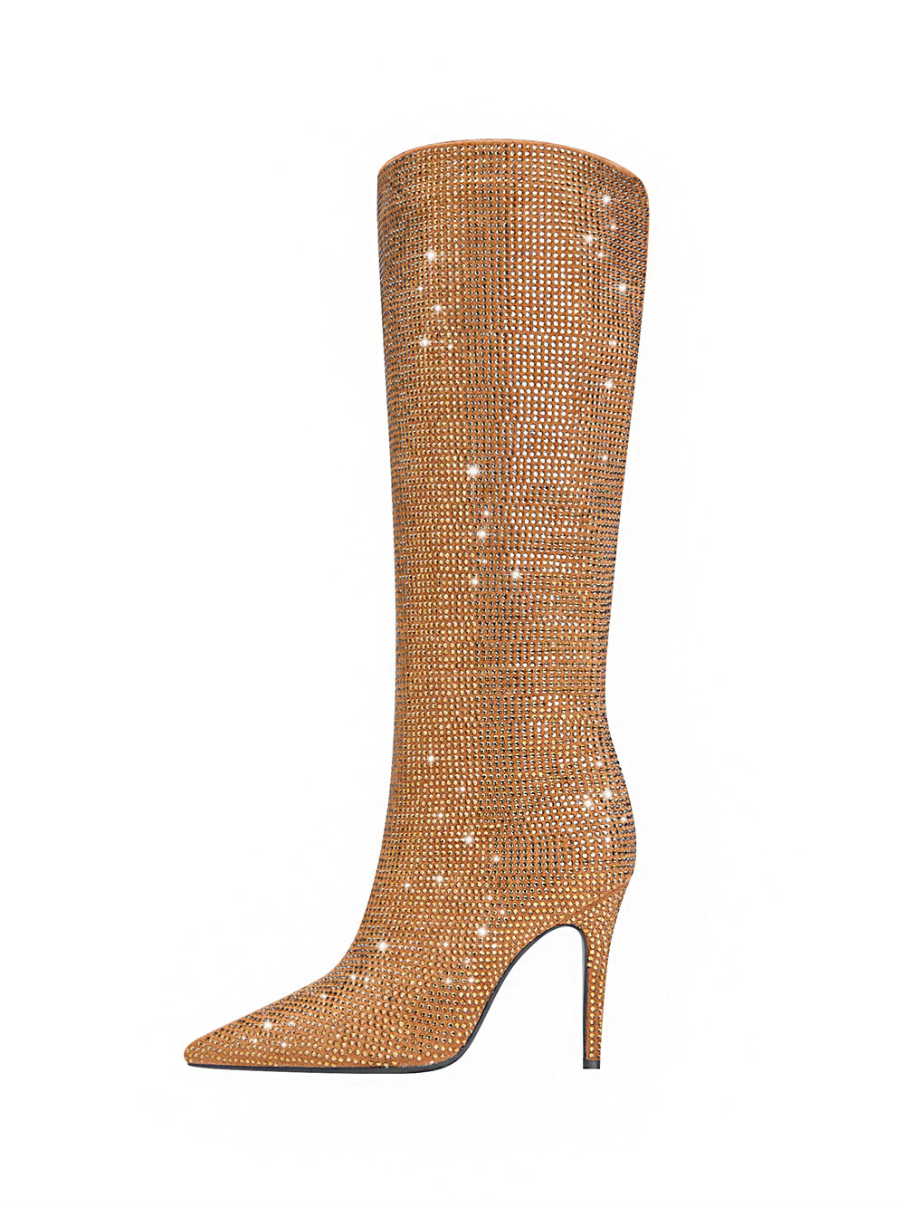 Golden Rhinestone Point-Toe Stiletto Heel Knee-High Boots