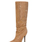 Golden Rhinestone Point-Toe Stiletto Heel Knee-High Boots