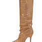 Golden Rhinestone Point-Toe Stiletto Heel Knee-High Boots