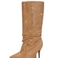 Golden Rhinestone Point-Toe Stiletto Heel Knee-High Boots