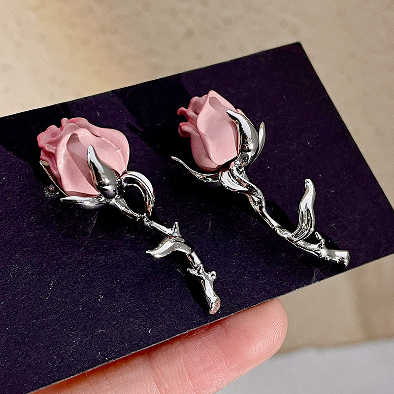 Gradient Pink Rose Stud Earrings Romantic Flower Earrings