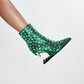 Green Animal Tooth Design Rhinestone Pointed Toe Ankle Boots