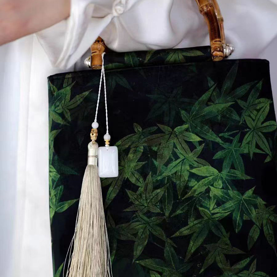 Green Bamboo Pattern Handle Bucket Bag