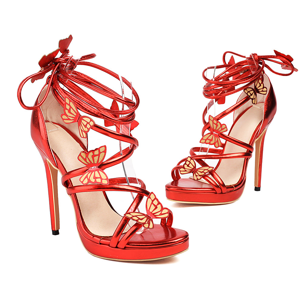 <tc>Red Butterfly Strappy Stiletto Heels Party Sandals</tc>