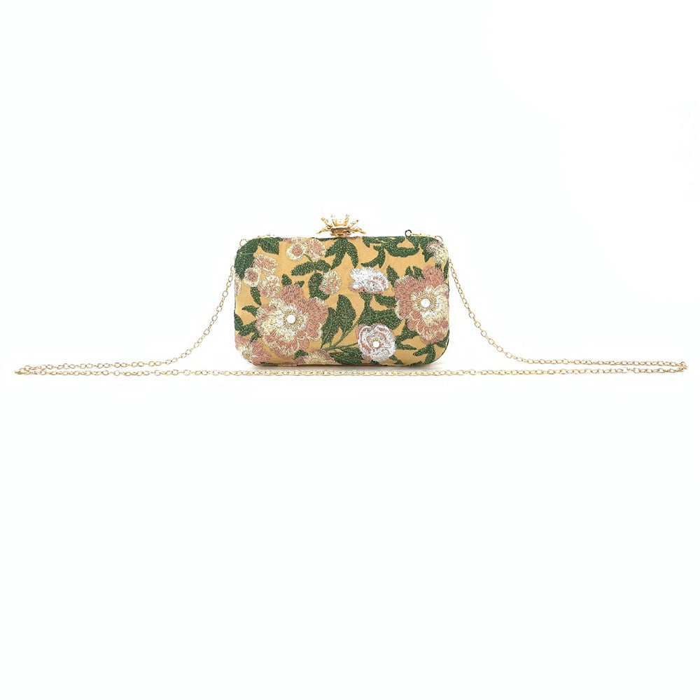 green embroidery party clutch handbag