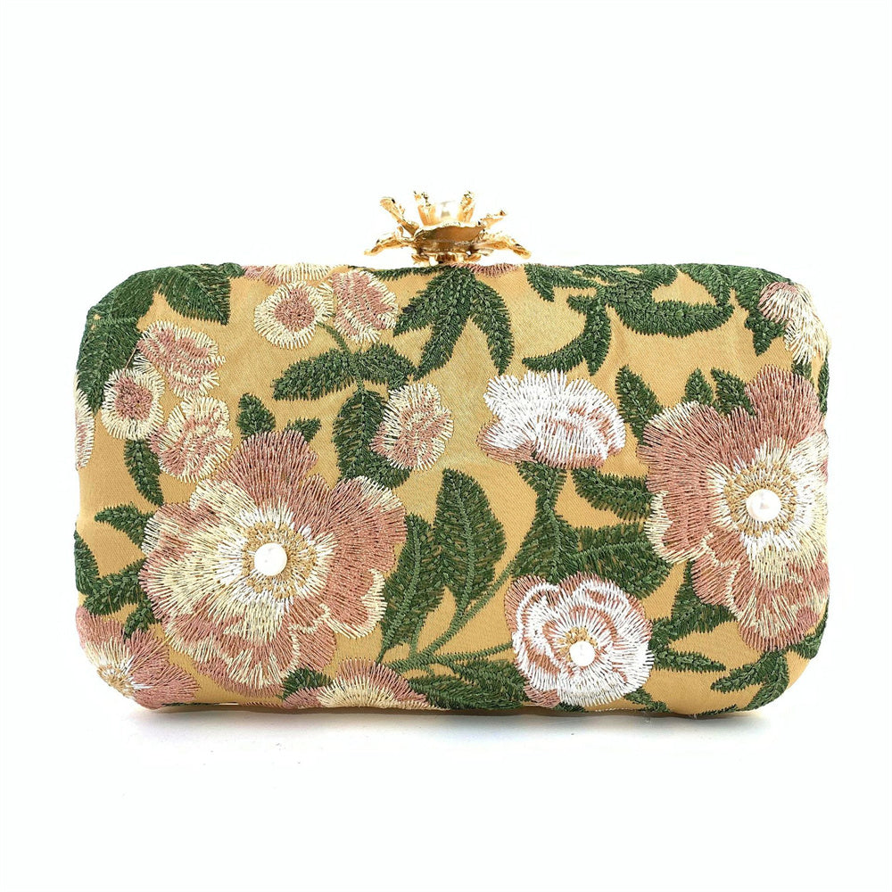 green embroidery party clutch handbag