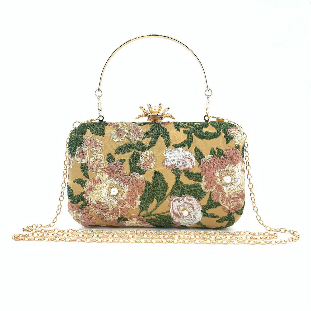 green embroidery party clutch handbag