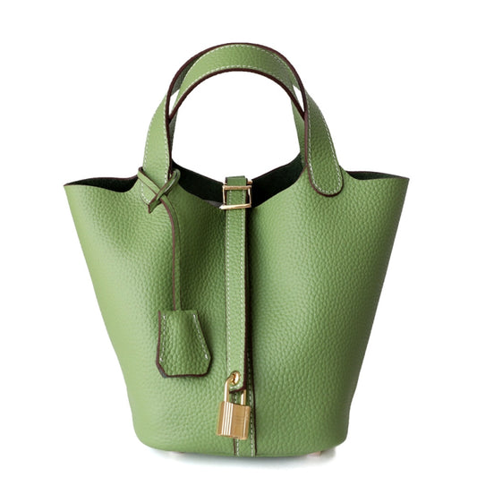 Green leather popular handbag bucket bag tote large capacity commuting bag