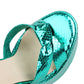 Green Metallic Python Print Platform Chunky Heel Sandals Strap Sandals