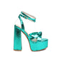 Green Metallic Python Print Platform Chunky Heel Sandals Strap Sandals