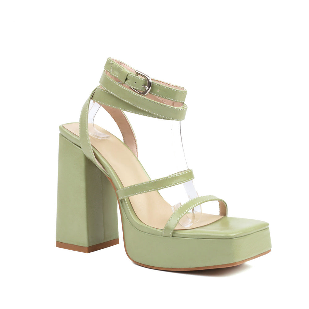 Green Open Toe Platform Heel Strap Sandals