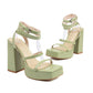 Green Open Toe Platform Heel Strap Sandals