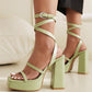 Green Open Toe Platform Heel Strap Sandals