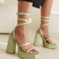 Green Open Toe Platform Heel Strap Sandals