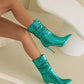 Green Python Pointed Toe Stiletto Heel Ankle Boots Rouch Booties