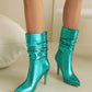 Green Python Pointed Toe Stiletto Heel Ankle Boots Rouch Booties