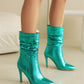 Green Python Pointed Toe Stiletto Heel Ankle Boots Rouch Booties