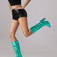 Green Python Almond Toe Chunky Heel Knee High Slouch Boots