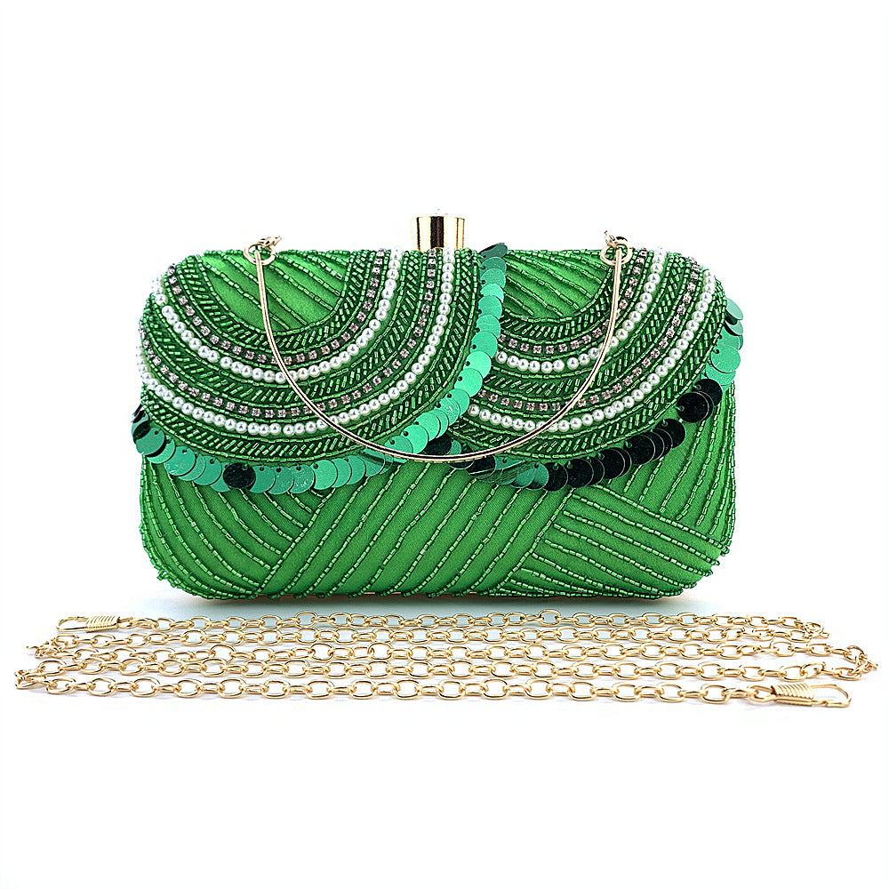 Green Sequence Embroidery Beaded Party Bag Clutch Handbag