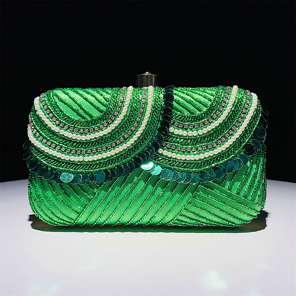 Green Sequence Embroidery Beaded Party Bag Clutch Handbag