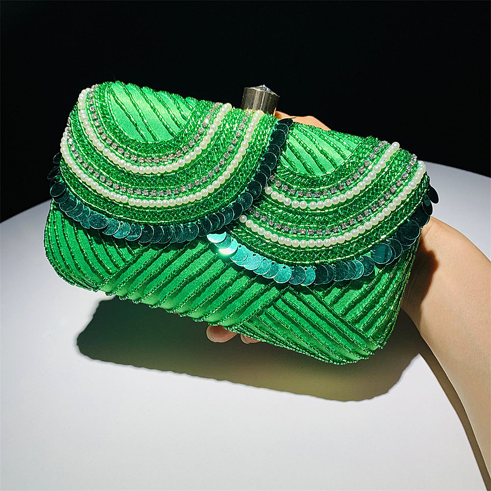 Green Sequence Embroidery Beaded Party Bag Clutch Handbag